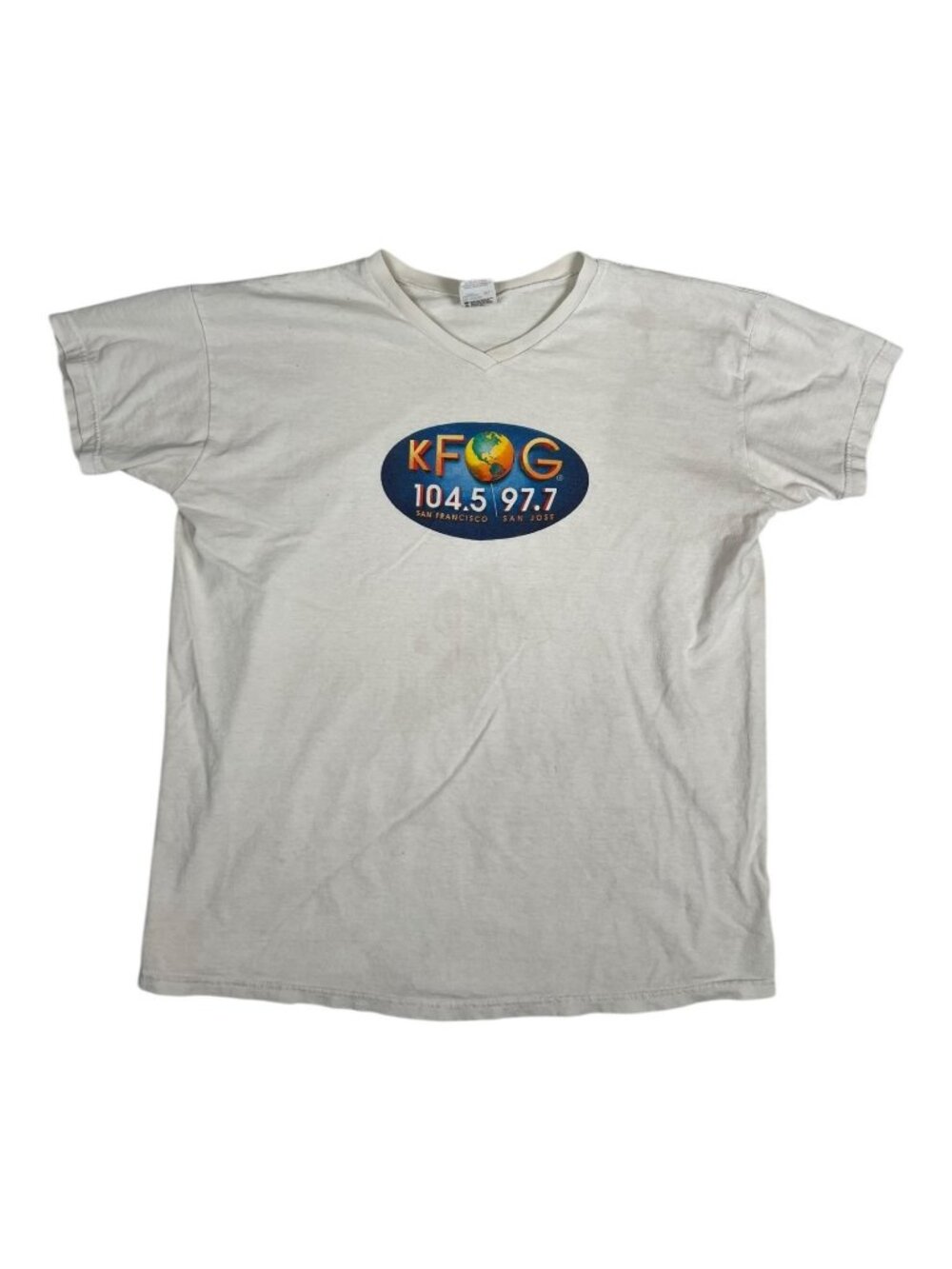 Vintage KFOG 104.5 97.7 Radio Station V-Neck T-Shirt San Francisco Women's XL